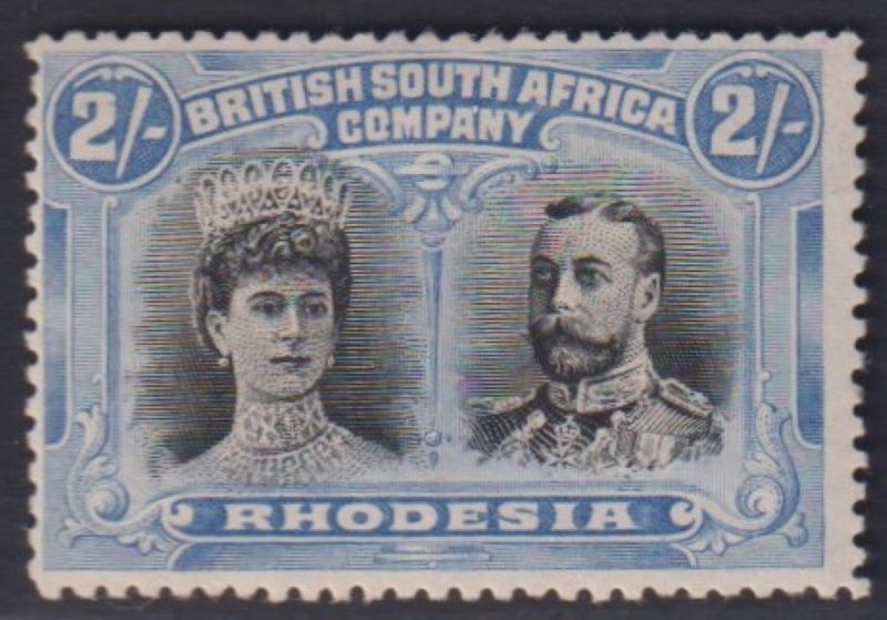 RHODESIA 1911 2/- DOUBLE HEAD FINE MINT SG 153  #1119 POS 28 - DOT LEFT OF TIARA
