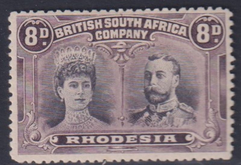 RHODESIA 1910 8d DOUBLE HEAD FINE MINT SG 185   #1147 VERTICAL LINE ABOVE "U"
