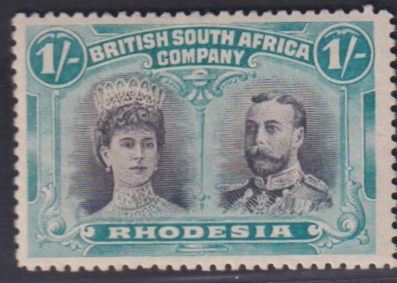 RHODESIA 1910 1/-  DOUBLE HEAD FINE MINT SG 152a   #1156