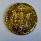 GREAT BRITAIN 1887 QUEEN VICTORIA  GOLD HALF SOVEREIGN A/UNC 1