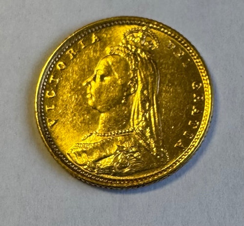 GREAT BRITAIN 1887 QUEEN VICTORIA  GOLD HALF SOVEREIGN A/UNC 1