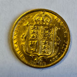 GREAT BRITAIN 1887 QUEEN VICTORIA  GOLD HALF SOVEREIGN A/UNC 3