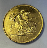 GREAT BRITAIN 1887 QUEEN VICTORIA  GOLD £5