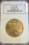 US 1927 Gold $20 Saint-Gaudens Double Eagle NGC MS63