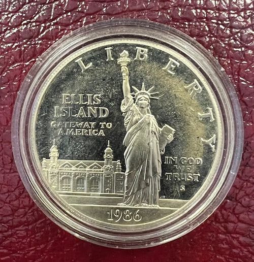 1986 ONE OUNCE PROOF  SILVER USA LIBERTY DOLLAR - ELLIS ISLAND