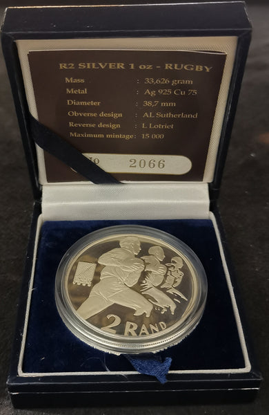 1995 PROOF SILVER TWO RAND -  RUGBY