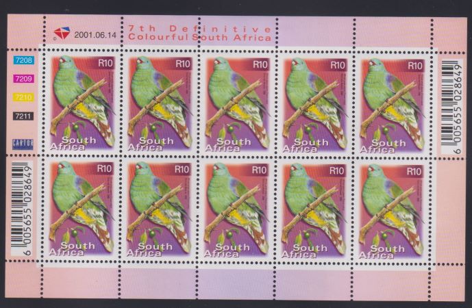 RSA 2001-06-14 7th DEFIN R10 COMPLETE SHEET – EASTGATE Stamps