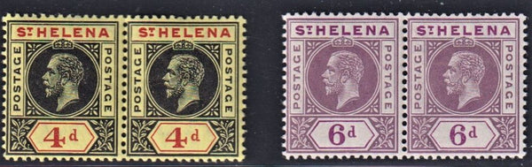 ST HELENA 1913 4d & 6d WITH "SPLIT A" RARE - UM PAIRS
