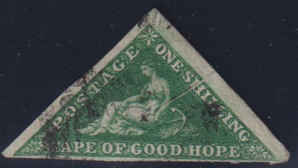 CAPE OF GOOD HOPE 1858 1/- DEEP DARK GREEN TRIANGLE  USED