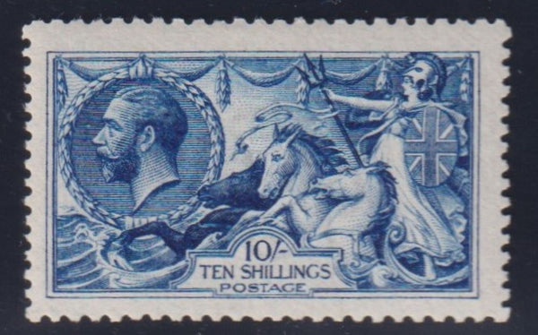 GREAT BRITAIN 1913-18 SEAHORSE 10/-  FINE LIGHTLY  HINGED  MINT- SG N70 (4) INTENSE BRIGHT BLUE