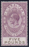GIBRALTAR 1925 £5 FINE, LIGHTLY HINGED MINT