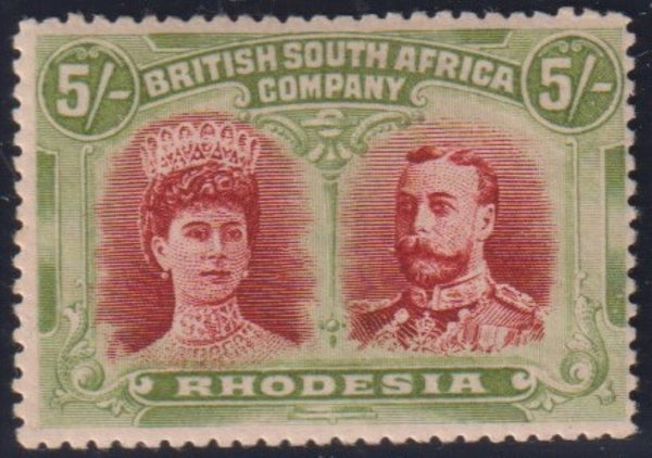 RHODESIA 1910 5/-  DOUBLE HEAD FINE MINT - SG160a