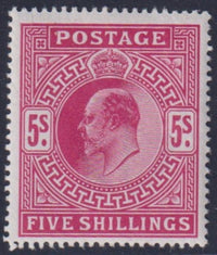 GREAT BRITAIN  KEV11 1912  5/- CARMINE FINE  MINT (CERT)