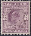 GREAT BRITAIN  KEV11 1902 2/6 PALE DULL PURPLE UNMOUNTED MINT