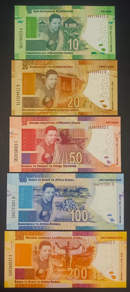 FULL SET OF SOUTH AFRICAN UNC BANK NOTES 2012 2nd ISSUE  - G MARCUS