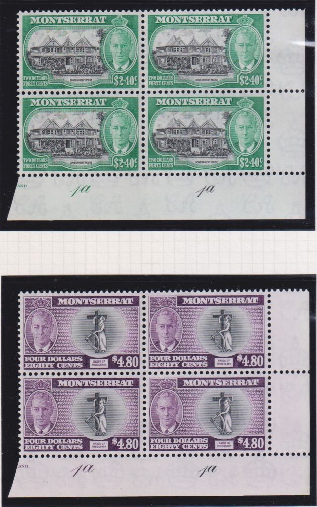 MONTSERRAT 1951  SET  IN SUPERB UNMOUNTED MINT PLATE/CYLINDER BLOCKS