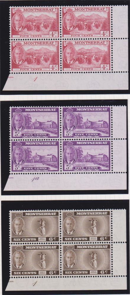 MONTSERRAT 1951  SET  IN SUPERB UNMOUNTED MINT PLATE/CYLINDER BLOCKS