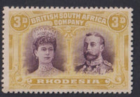 RHODESIA 1910 3d DOUBLE HEAD FINE  MINT SG 134 #1030