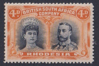 RHODESIA 1910 4d DOUBLE HEAD FINE MINT SG 138  #1038