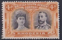 RHODESIA 1910 4d DOUBLE HEAD FINE MINT SG 139  #1041