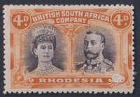 RHODESIA 1910 4d DOUBLE HEAD FINE MINT SG 139  #1042