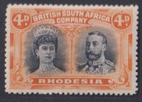 RHODESIA 1910 4d DOUBLE HEAD FINE MINT SG 138 OFFSET  #1044
