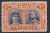 RHODESIA 1910 4d DOUBLE HEAD FINE MINT SG 140  #1046