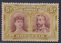 RHODESIA 1910 5d DOUBLE HEAD FINE MINT "WISP ON KING'S HEAD"  SG 141  #1050