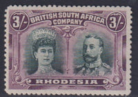 RHODESIA 1911 3/-  DOUBLE HEAD FINE MINT SG 158a  #1113