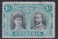 RHODESIA 1910 1/-  DOUBLE HEAD FINE MINT SG 152a   #1149