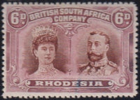 RHODESIA 1910 6d BROWN & PLUM DOUBLE HEAD FINE  MINT SG 145 #2149