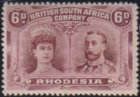 RHODESIA 1910 6d DOUBLE HEAD ‘GASH IN EAR’ FINE  MINT SG 144 #2152