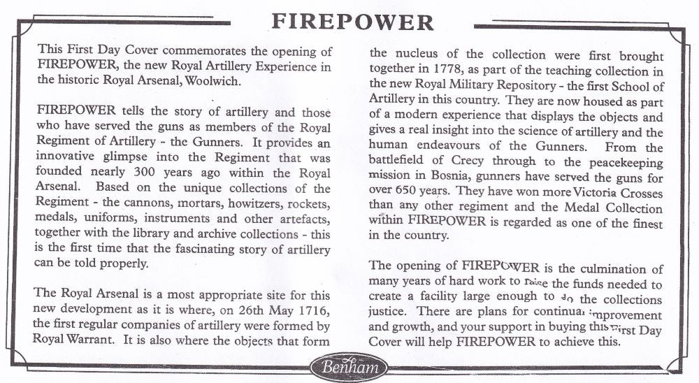 GB 2001 "FIREPOWER" MEDAL COVER #1