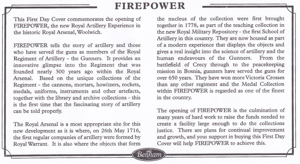 GB 2001 "FIREPOWER" MEDAL COVER #2