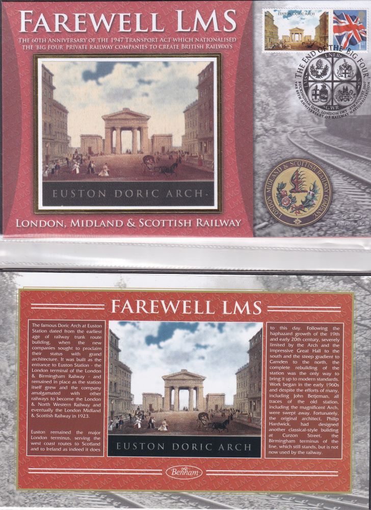 GB 2007 - LONDON, MIDLAND & SCOTTISH RAILWAY COMPANY "SILK" COVER -  FAREWELL LMS - EUSTON DORIC ARCH