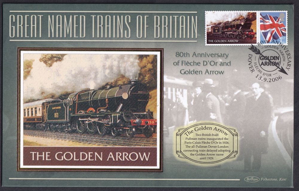 GB 2006 LOCOMOTIVE "SILK" COVER - GREAT NAMED TRAINS- THE GOLDEN ARROW