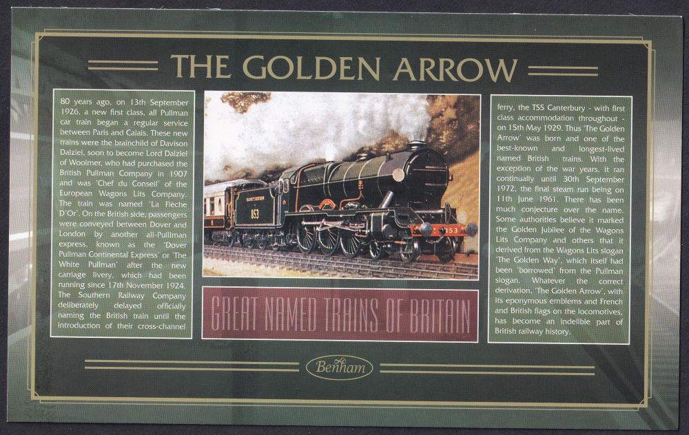 GB 2006 LOCOMOTIVE "SILK" COVER - GREAT NAMED TRAINS- THE GOLDEN ARROW