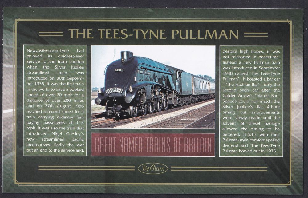 GB 2006 LOCOMOTIVE "SILK" COVER - GREAT NAMED TRAINS- THE TEES-TYNE-PULLMAN
