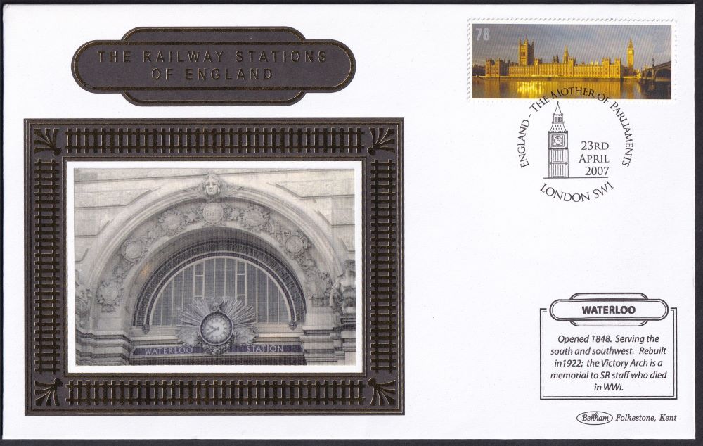 GB 2007 RAILWAY STATIONS OF ENGLAND "SILK" COVER -  WATERLOO