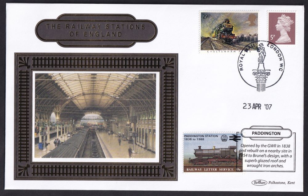 GB 2007 RAILWAY STATIONS OF ENGLAND "SILK" COVER -  PADDINGTON