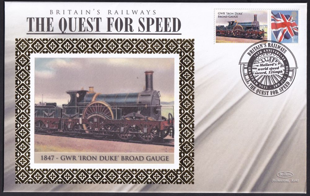 GB 2008 BRITAIN'S RAILWAYS "SILK" COVER - THE QUEST FOR SPEED - 1847 GWR 'IRON DUKE' BROAD GAUGE