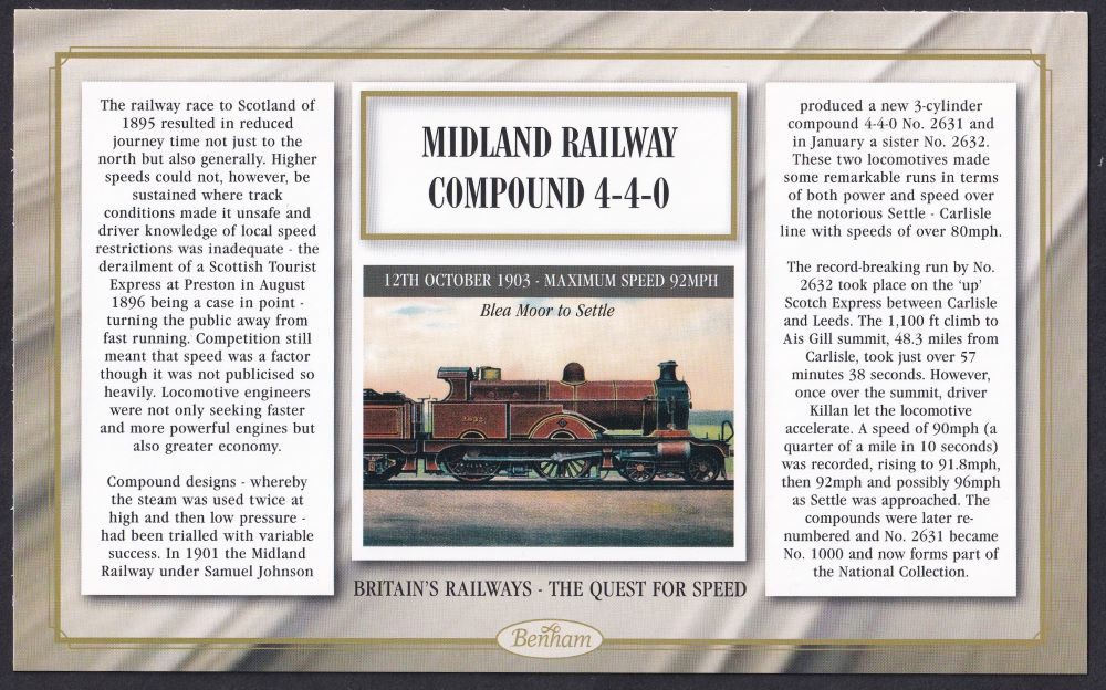 GB 2008 BRITAIN'S RAILWAYS "SILK" COVER - THE QUEST FOR SPEED - 1903 - LMR COMPOUND 4-4-0 2632