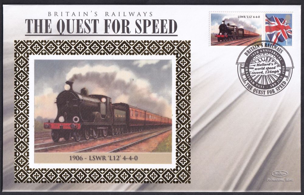 GB 2008 BRITAIN'S RAILWAYS "SILK" COVER - THE QUEST FOR SPEED - 1906 - LSWR 'L12' 4-4-0