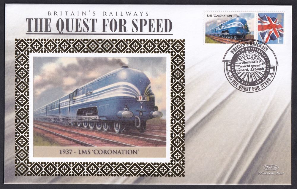 GB 2008 BRITAIN'S RAILWAYS "SILK" COVER - THE QUEST FOR SPEED - 1937 -LMS 'CORONATION'