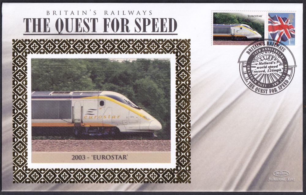 GB 2008 BRITAIN'S RAILWAYS "SILK" COVER - THE QUEST FOR SPEED - 2003 - 'EUROSTAR'