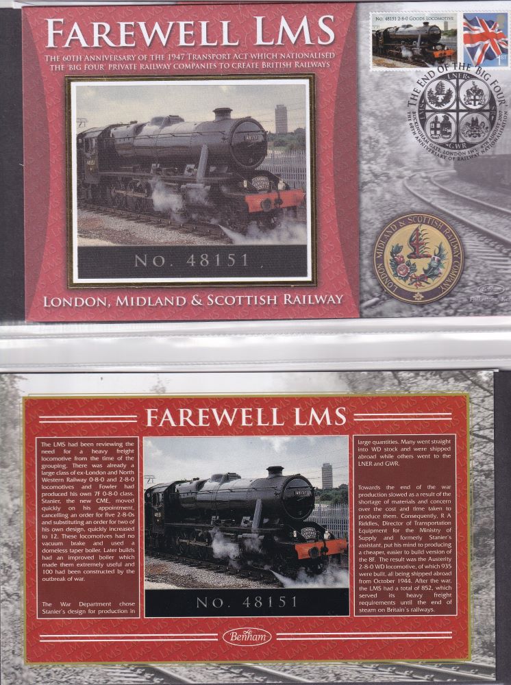 GB 2007 - LONDON, MIDLAND & SCOTTISH RAILWAY COMPANY "SILK" COVER -  FAREWELL LMS  - NO. 48151