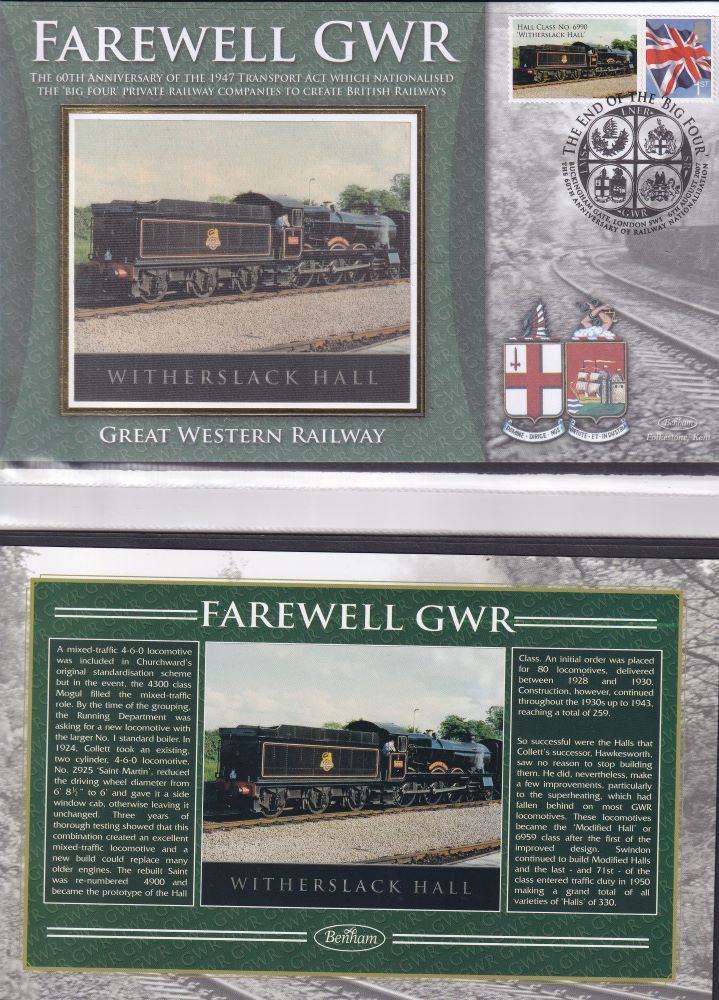 GB 2007 - GREAT WESTERN RAILWAY "SILK" COVER -  FAREWELL GWR  - WITHERSLACK HALL