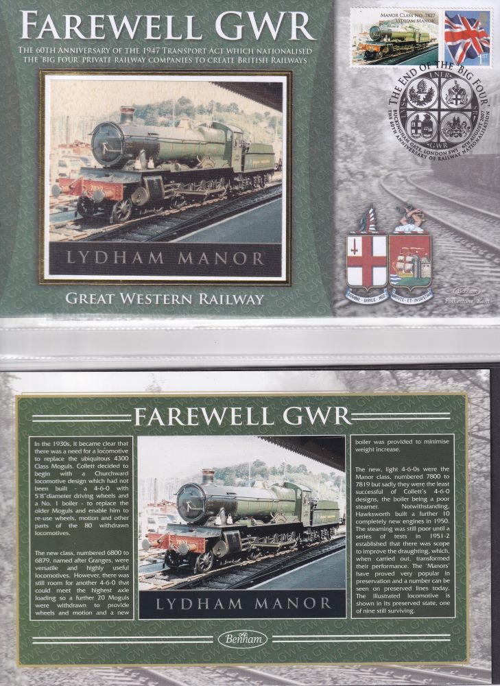 GB 2007 - GREAT WESTERN RAILWAY "SILK" COVER -  FAREWELL GWR  - LYDHAM MANOR