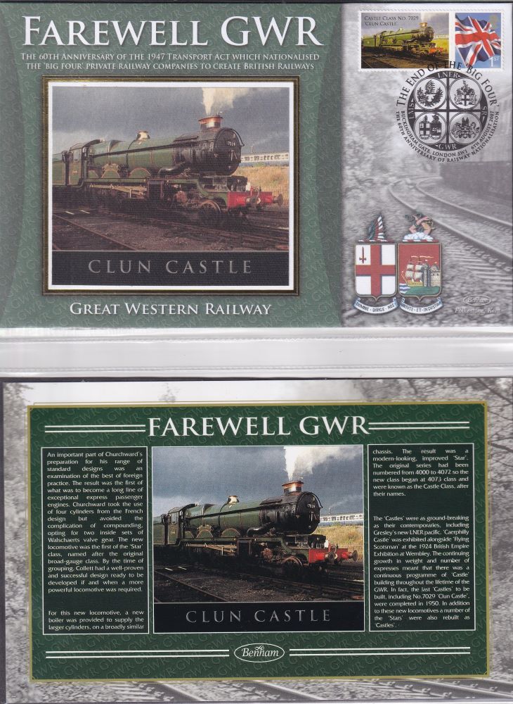 GB 2007 - GREAT WESTERN RAILWAY "SILK" COVER -  FAREWELL GWR  -CLUN CASTLE