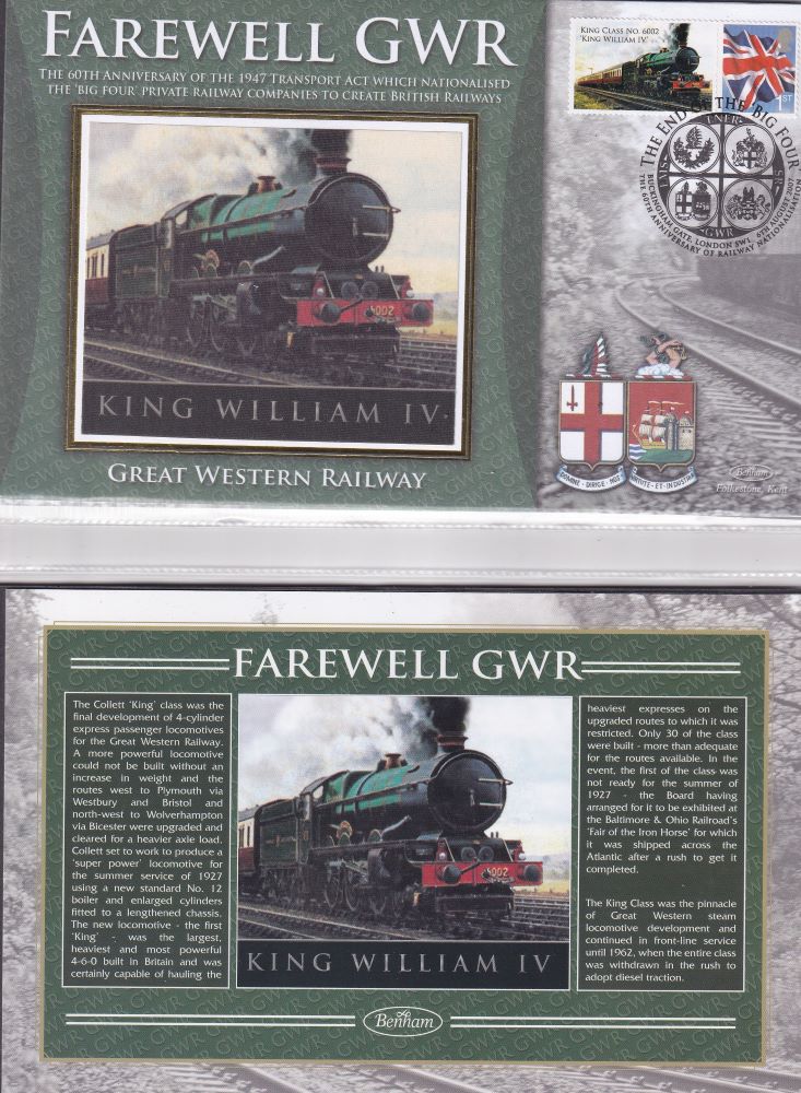 GB 2007 - GREAT WESTERN RAILWAY "SILK" COVER -  FAREWELL GWR  - KING WILLIAM IV